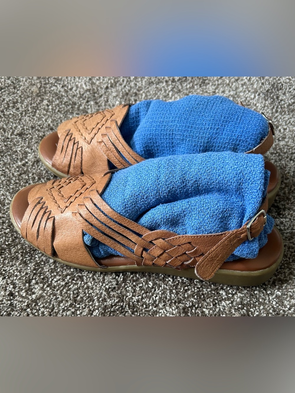 Women’s Comfortable Tan Leather Huarache Sandals with Adjustable Straps sz 61/2 - Picture 4 of 6